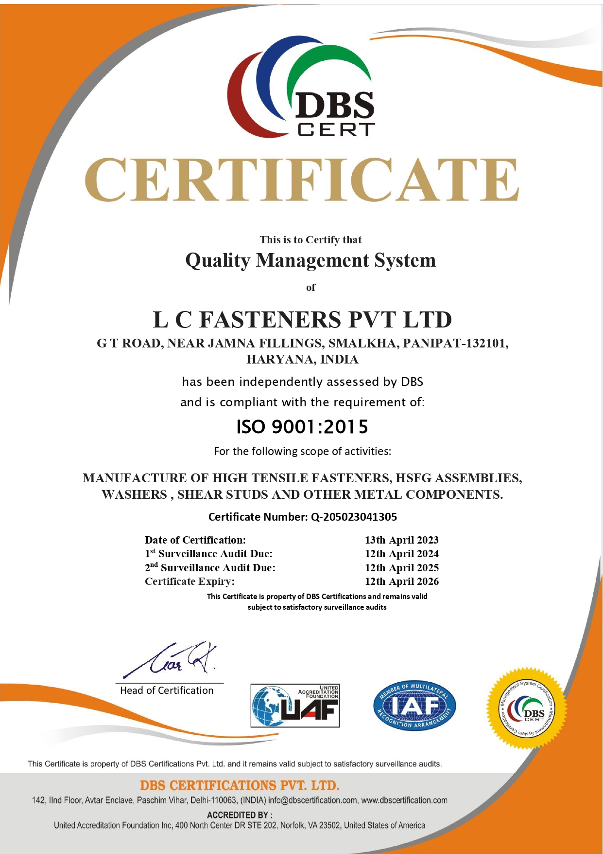 ISO 9001:2015 Certificate